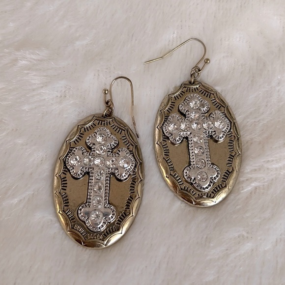 Jewelry - Western rhinestone cross dangling earrings
